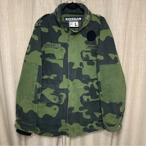 Warriors Camo Military Utility Jacket Green Black Hooded Dara Trooper L Oversize - Picture 16 of 16